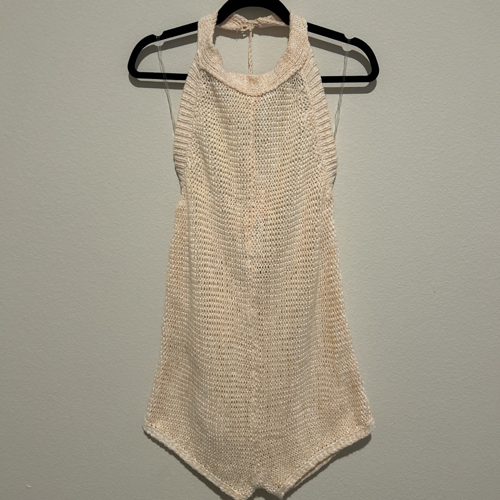 Olivaceous Cream Knit Sleeveless Romper